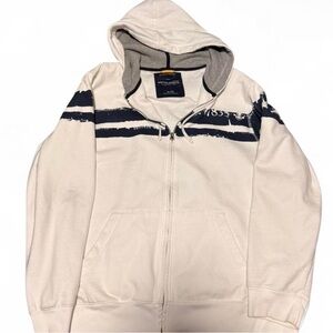 White and Navy Zip-Up Hoodie